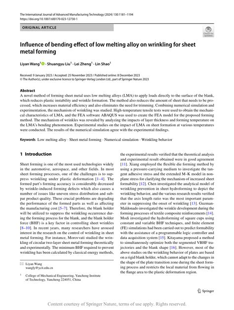 sheet metal wrinkling|Influence of bending effect of low melting alloy on wrinkling for .